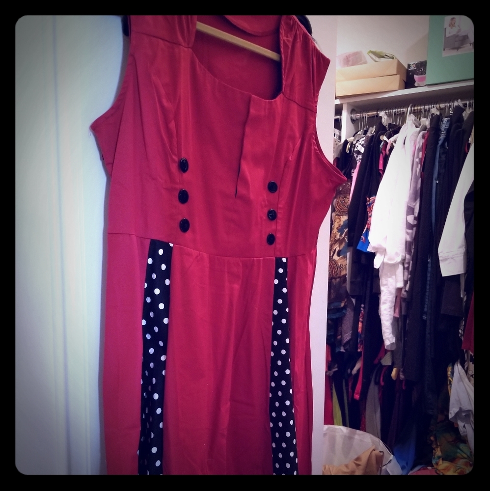 SMYS red with black & white poka dot skater dress